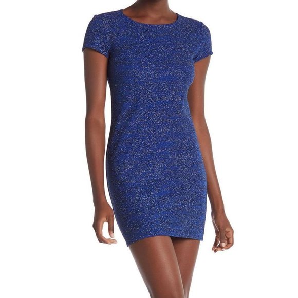 Jump royal blue slim glitter short sleeve t-shirt mini dress extra small MSRP 69 - Picture 1 of 12